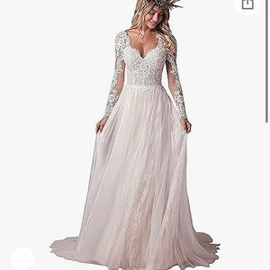 Summery a line Long Beachy beautiful wedding dress size 16 plus